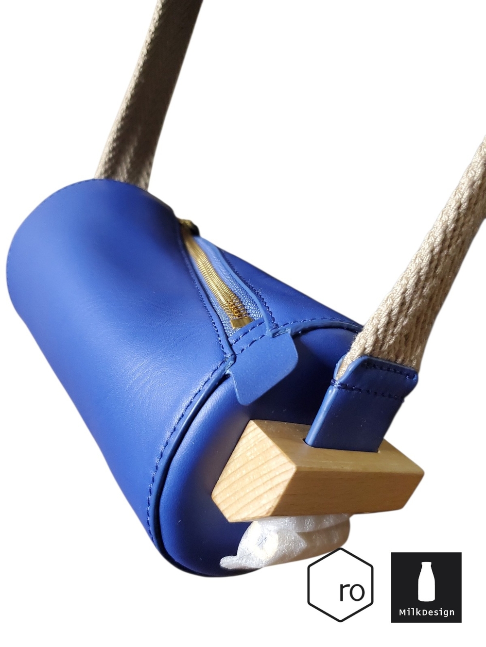 RO Bags x Milk Design Buckle Up Mini Cylinder Bag - Blue Leather NWT/Tags - Picture 6 of 17